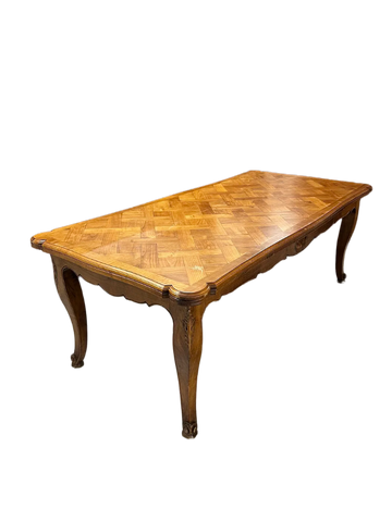 Late 19th Century Provencal Table with Parqueted Top, Extendable, in Cherry Wood