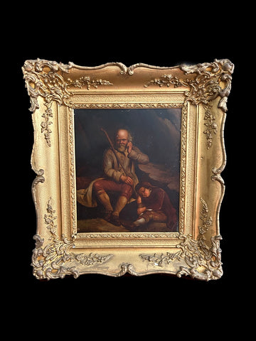 Olio su rame francese 1800 raffigurante Anziano con barba e Fanciullo