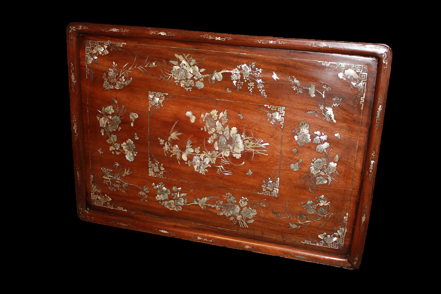 19th Century Walnut Tray with Rich Mother-of-Pearl Inlays