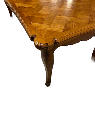 Late 19th Century Provencal Table with Parqueted Top, Extendable, in Cherry Wood