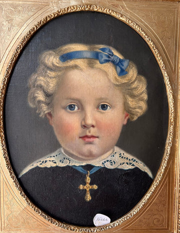 Oil on Cardboard Depicting a Portrait of a Young Girl from the 1800s