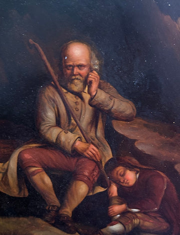Olio su rame francese 1800 raffigurante Anziano con barba e Fanciullo