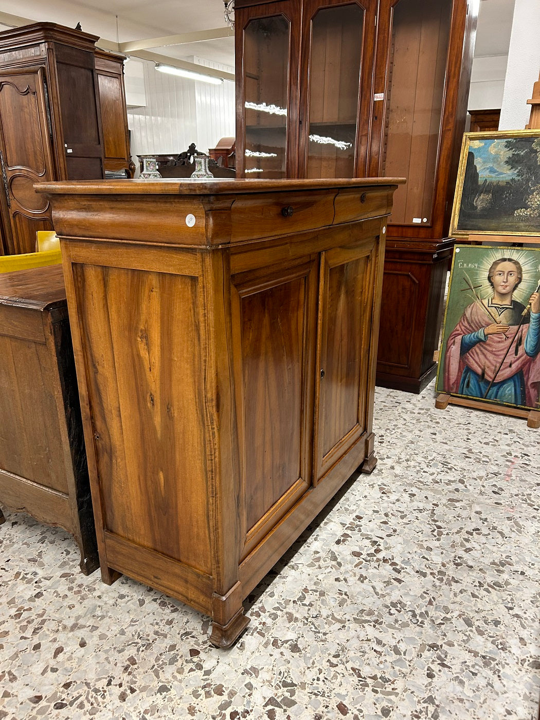 Credenza Francese Stile Luigi Filippo in Legno di noce XIX secolo con 2 ante e 2 cassetti