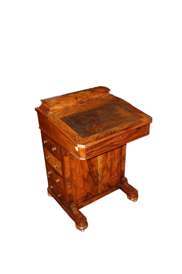 Bureau anglais Davenport de 1800 avec incrustations victoriennes