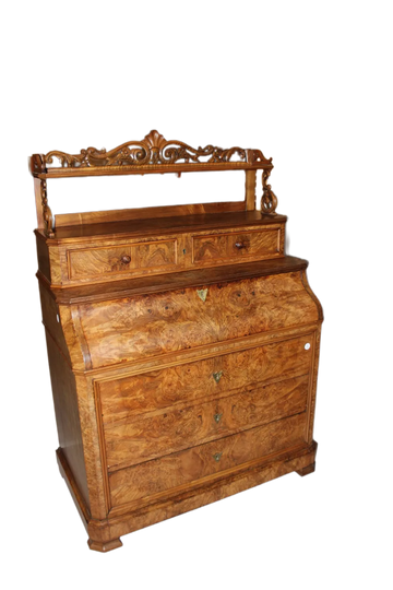 Commode française avec rehausse dans le style Louis-Philippe en noyer racine