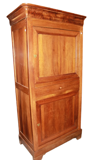 Tall French Louis Philippe Style Walnut Wood Wardrobe Cupboard 