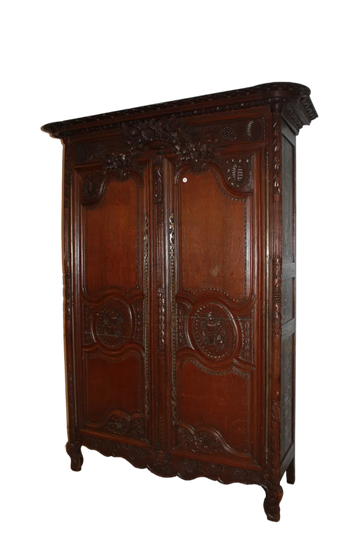 18th Century French Normandy Provincial Wardrobe with 2 Doors, Richly Carved Oak