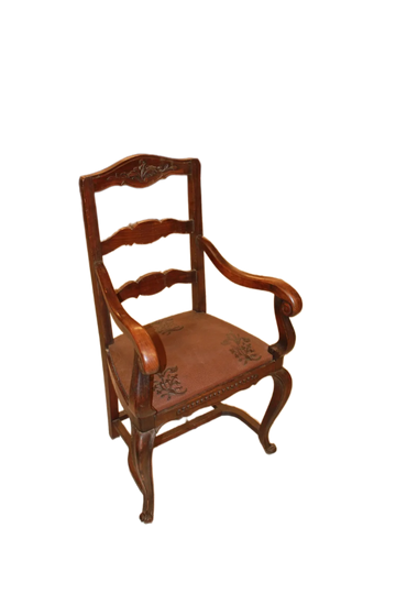 Set of 8 French Chairs in Provençal Style with Embossed Leather Seats