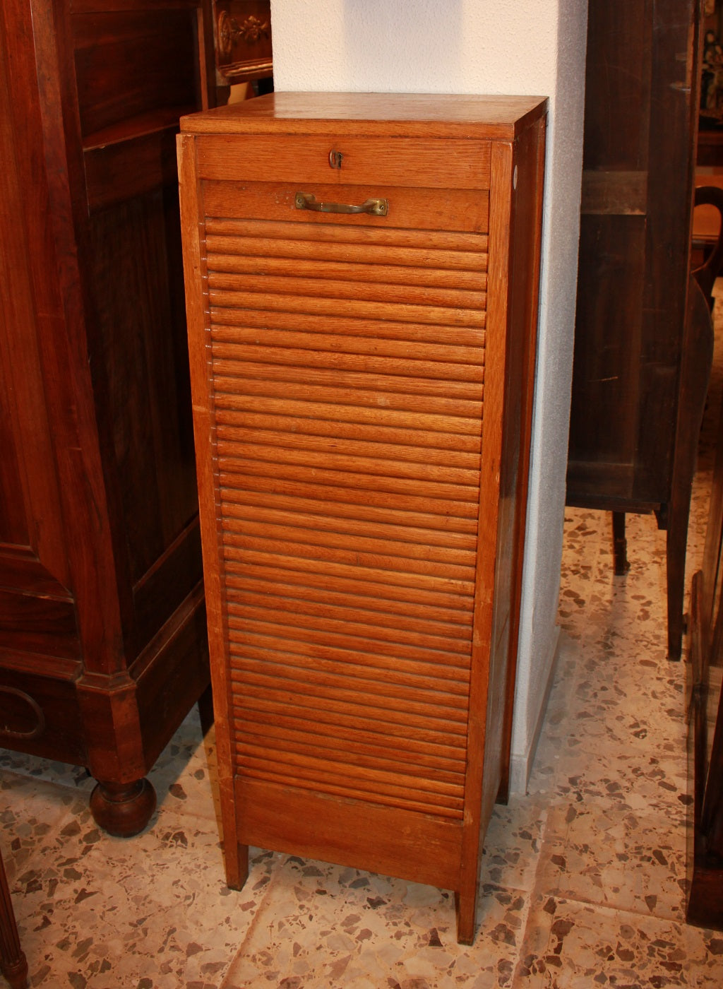 Small Office Document Cabinet with Roll-Top Early 20th Century