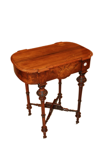 19th Century French Walnut Burl Sewing Table with Inlays