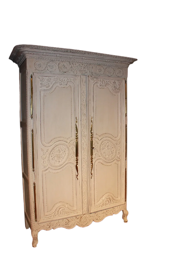 French Normandy 2-Door Walnut Wardrobe with Carved Motifs