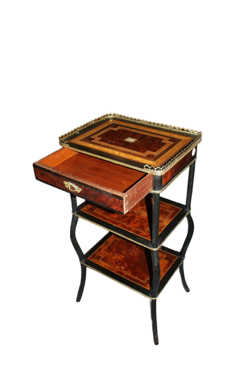 French Side Table in Napoleon III Style with Various Polychrome Woods from the 19th Century