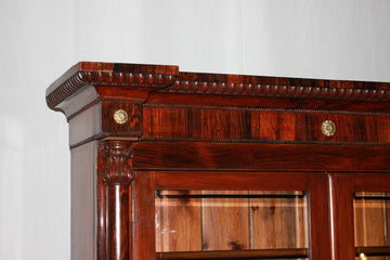 French Library Cabinet with Writing Desk, Empire Style, Rosewood, 19th Century