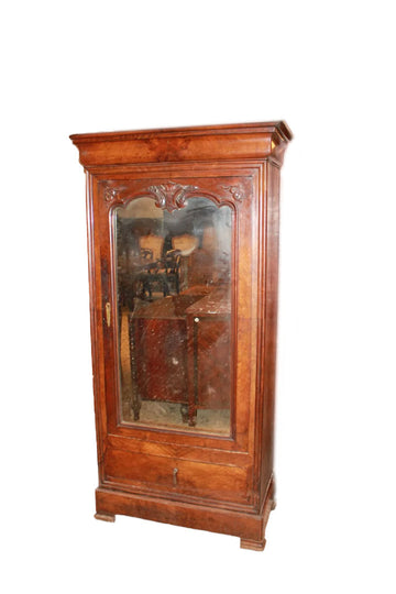 Petit Armoire Louis-Philippe à 1 Porte avec Miroir en Noyer