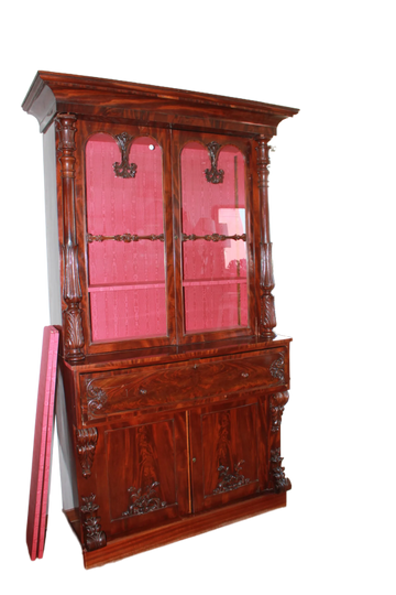 English Regency Style Mahogany Bookcase Display Cabinet, Mid-1800s