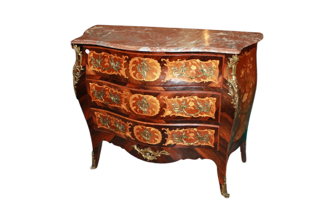 French Chest of Drawers from the Second Half of the 1800s, Louis XV Style, Inlaid