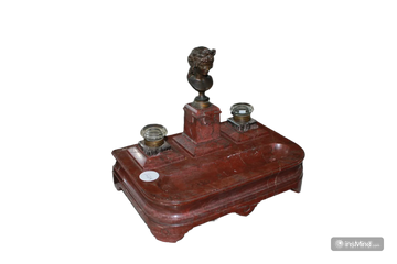 French Inkwell in Red Marble from the 1800s with Bronze Bust