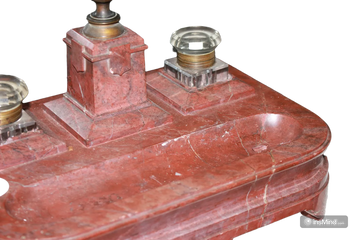 French Inkwell in Red Marble from the 1800s with Bronze Bust