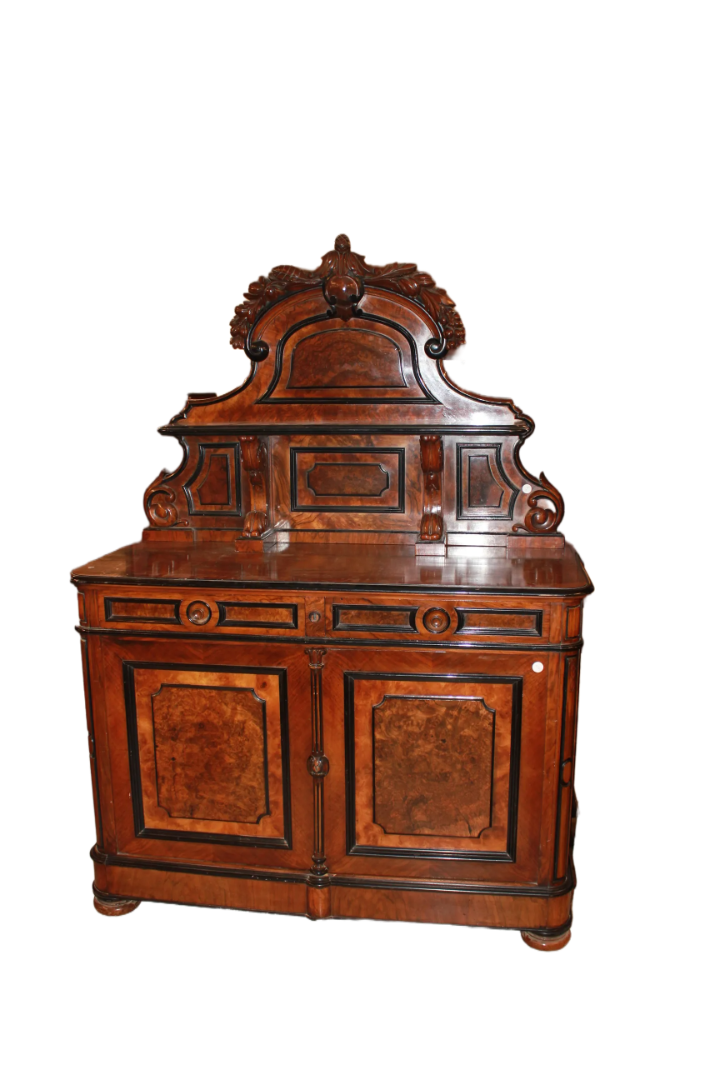 Louis Philippe Sideboard with Plate Rack in Walnut and Walnut Burl