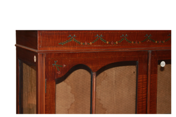 Victorian display cabinet from the 1800s with 2 doors, paintings, and inlay