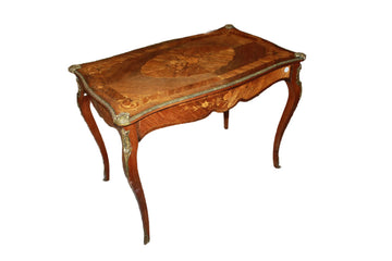 French Louis XV Style Writing Table Inlaid with Bronzes