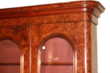 Large Victorian-Style Walnut Burl Bookcase