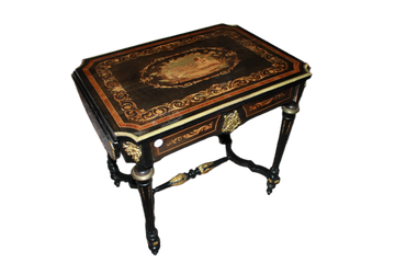 French Louis XVI Drop-Leaf Coffee Table | Ebony Wood with Inlays from Late 1800s