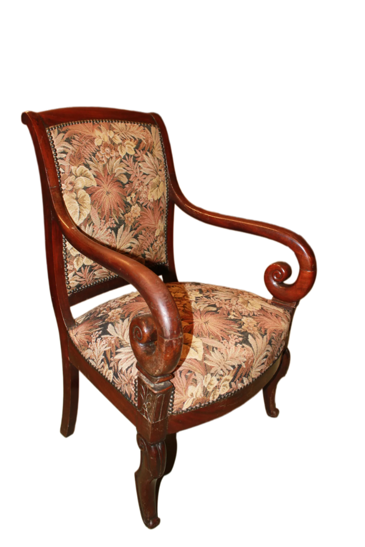 French Armchair in Directory Style from the 1800s with Sanderson Floral Fabric