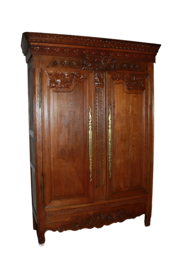 Armadio Francese in Legno di Rovere Mielato del 1700 stile Normandia