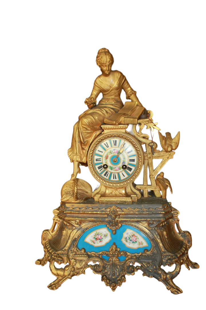 Orologio Francese del 1800 raffigurante Dama con Applicazioni in Porcellana si Sevres