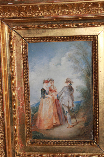 Small French Watercolor Depicting a Romantic Scene from the 1800s