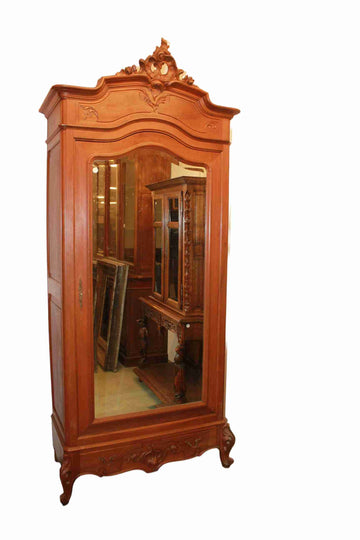 French Louis-Philippe Style Wardrobe from Late 1800s | Walnut Wood with Central Mirror