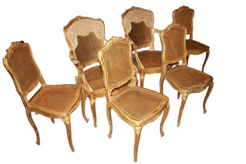 Salon Français Style Louis XV Doré à la Feuille d’Or 2 Fauteuils et 4 Chaises