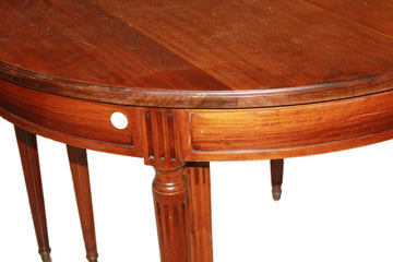 Table Ronde Extensible Française Style Louis XVI avec 8 Pieds en Acajou