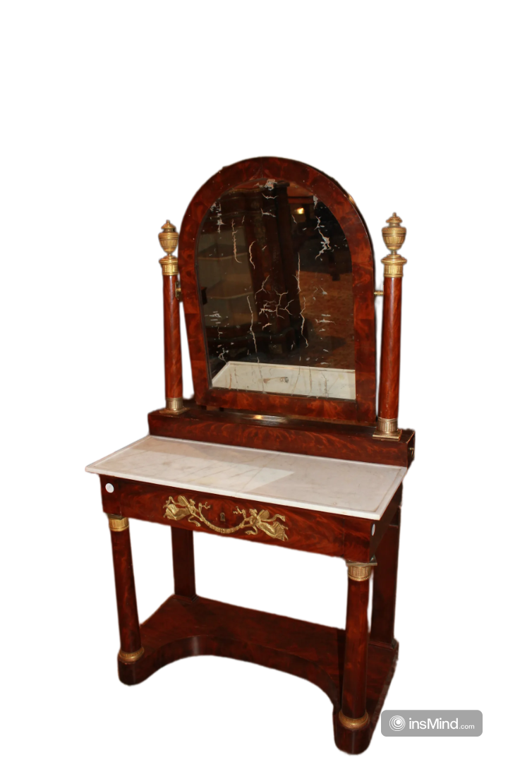 French Empire Console Dressing Table in Mahogany Veneer, Early 19th Century