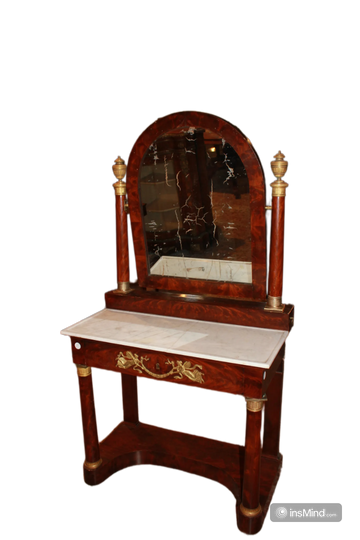 French Empire Console Dressing Table in Mahogany Veneer, Early 19th Century