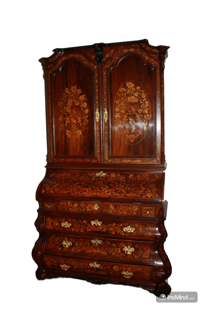 Spectacular Dutch Trumeau cupboard, Early 19th Century, Richly Inlaid