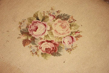 19th-Century French Pouf with Floral Needlepoint Embroidery in Louis Philippe Style