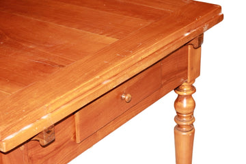 Rustic Extendable Cherry Wood Table – Mid-19th Century, with Drawer & Pull-Out Shelf