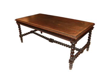 Large French table from the early 19th century in walnut wood with carvings