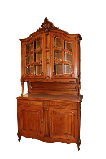 Credenza doppio corpo stile Luigi Filippo in legno di noce del 1800