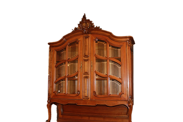 Credenza doppio corpo stile Luigi Filippo in legno di noce del 1800