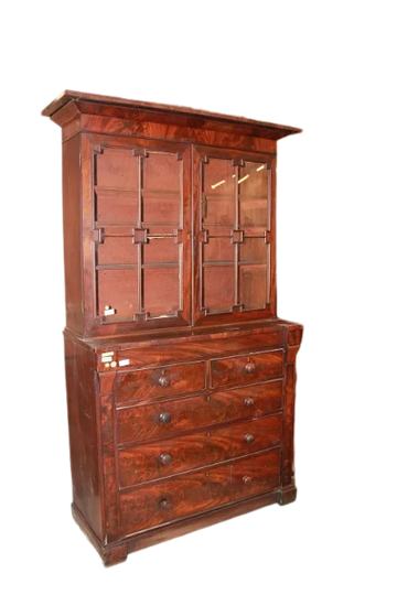 Early 19th century English Regency style cabinet Cupboard  in mahogany and mahogany feather