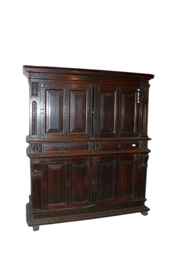 Maestosa credenza italiana del 1500 Rinascimento in legno di noce con Bambocci