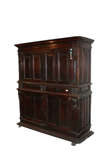 Majestic Italian Cupboard from the 1500s Renaissance in walnut wood with Bambocci