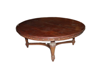 Large French table from the early 19th century, Louis XVI style, in mahogany wood, 2 meters in diameter