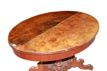 Table ovale extensible de style Biedermeier des années 1800 en racine de noyer