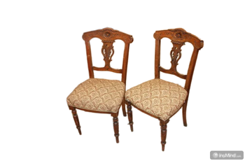 Group of 4 English Victorian chairs in walnut wood with carvings