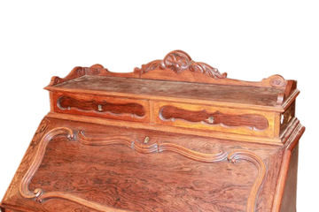 bureau a pente de style Louis Philippe en palissandre avec de riches motifs sculptés