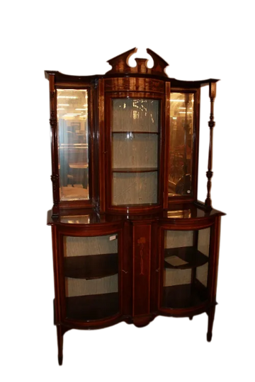 Vitrine anglaise de 1800 de style victorien en bois d'acajou avec incrustations